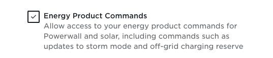 Tesla Energy Product Command Authorization Scopes